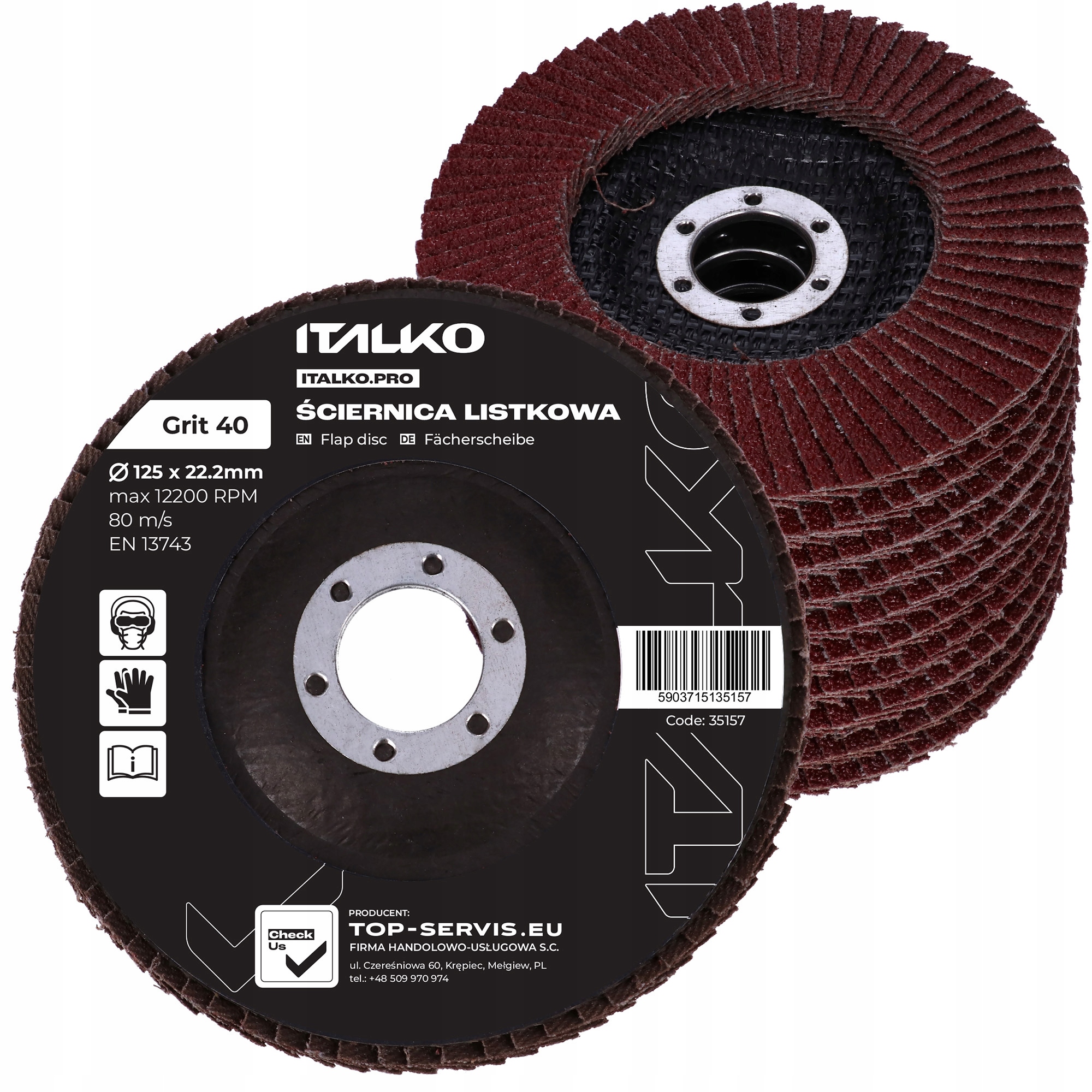 TARCZA ŚCIERNA ŚCIERNICA LISTKOWA LAMELKA 125 P40 Marka Italko