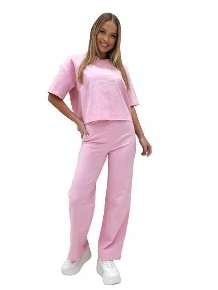 Dámská sportovní souprava oversize tričko zvonové kalhoty, pudrově růžová