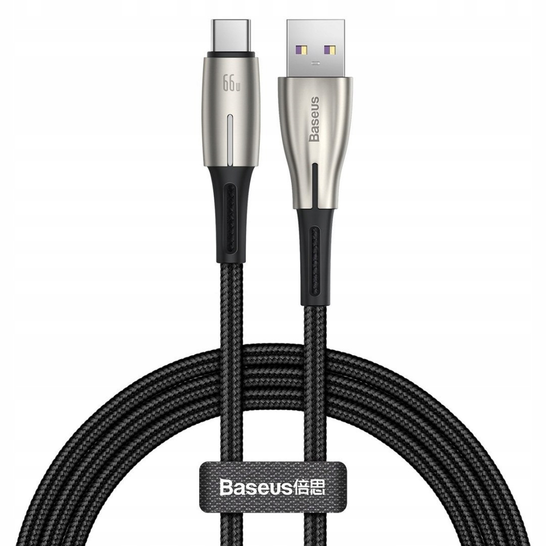 

Kabel Usb do Usb-c Baseus Led, 66W, 6A, 1m, czarny
