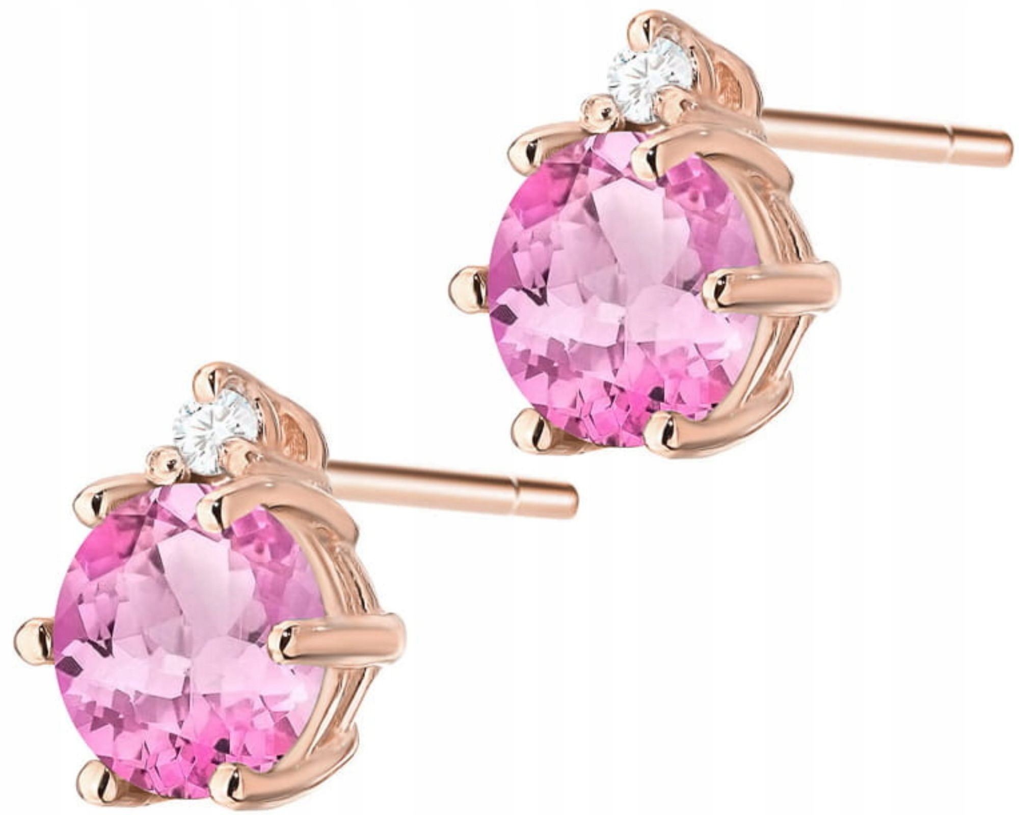 Růžové Zlato Náušnice 585 S Růžovým Topazem, Přírodní Kámen, Brilianty