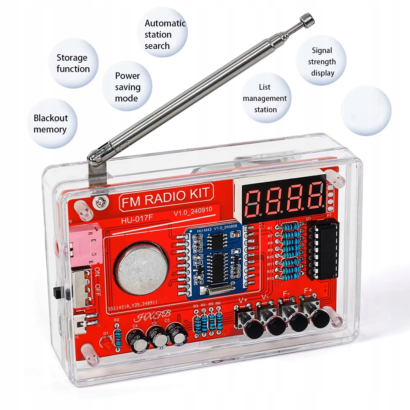 Fm rádio 87-108 MHz reproduktor LCD napájení Bat+usb pouzdro