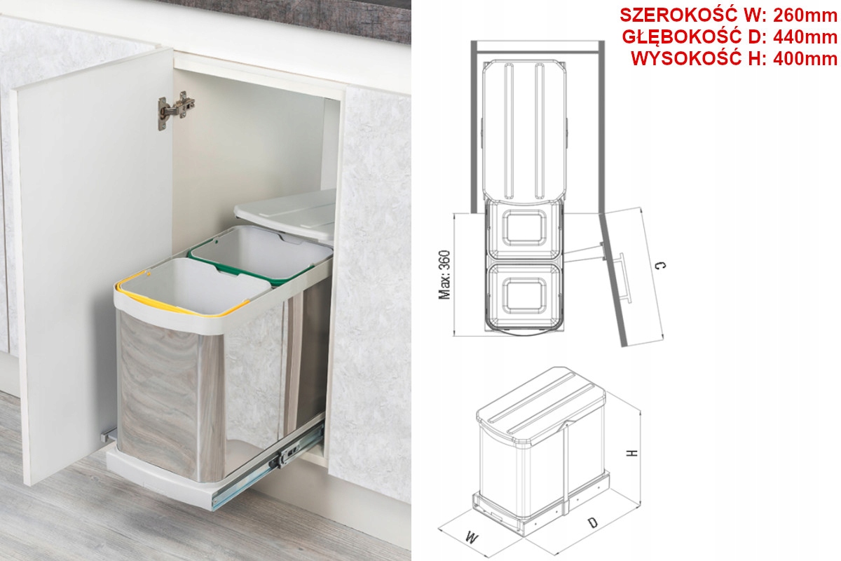 Kôš na odpadky dvojitý Nerezová Oceľ 12L 12L, Starax S-2396-G