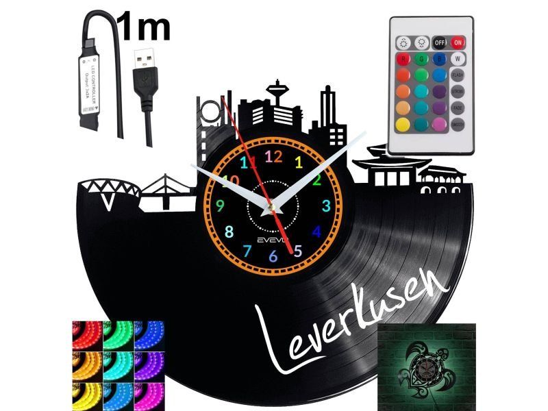 Leverkusen Nástěnné podsvícené Led hodiny Rgb na dálkové ovládání Vinylová deska Now