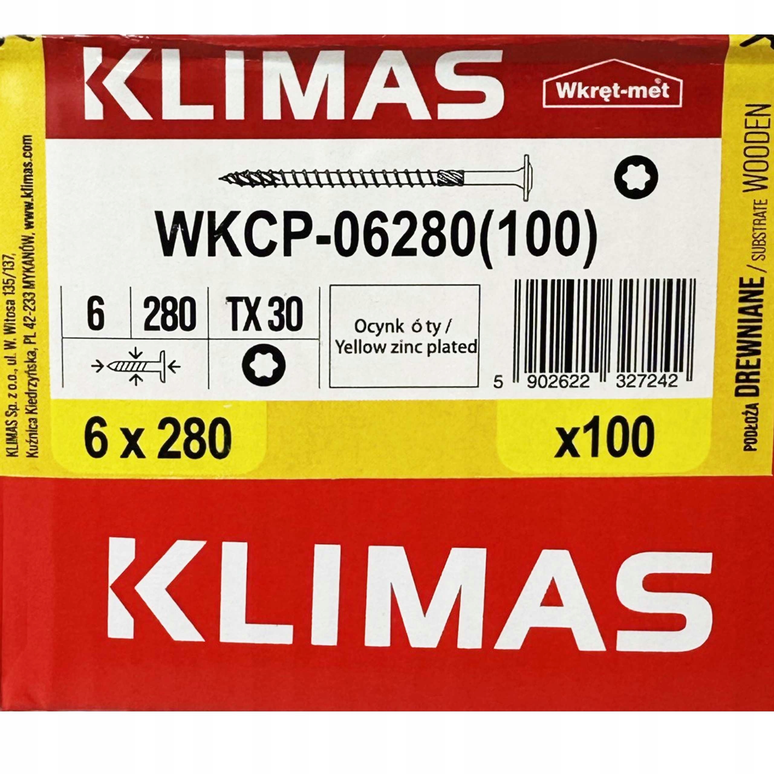 Vruty do dřeva 6x280 mm tesařské Wkcp talířová hlava, torx T30 100 Ks