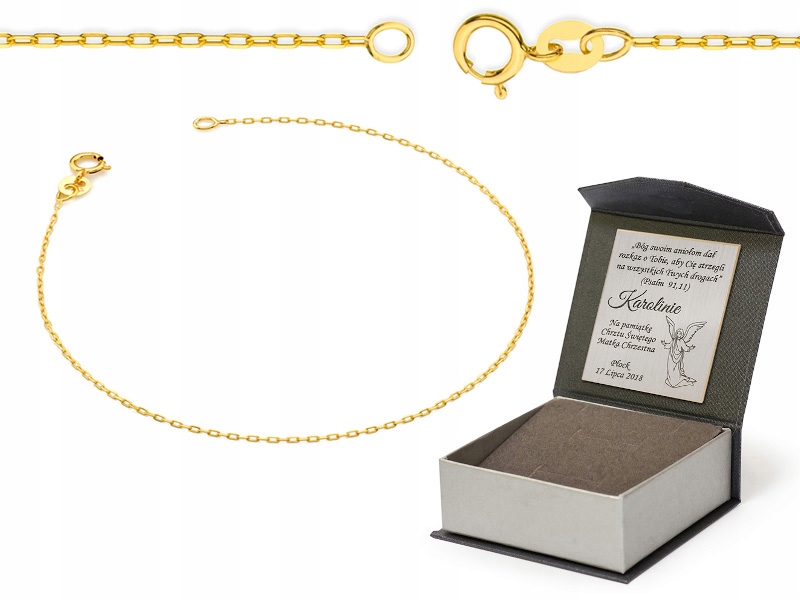 Złota Bransoletka Damska pr. 333 8k Splot Ankier 18cm Grawer