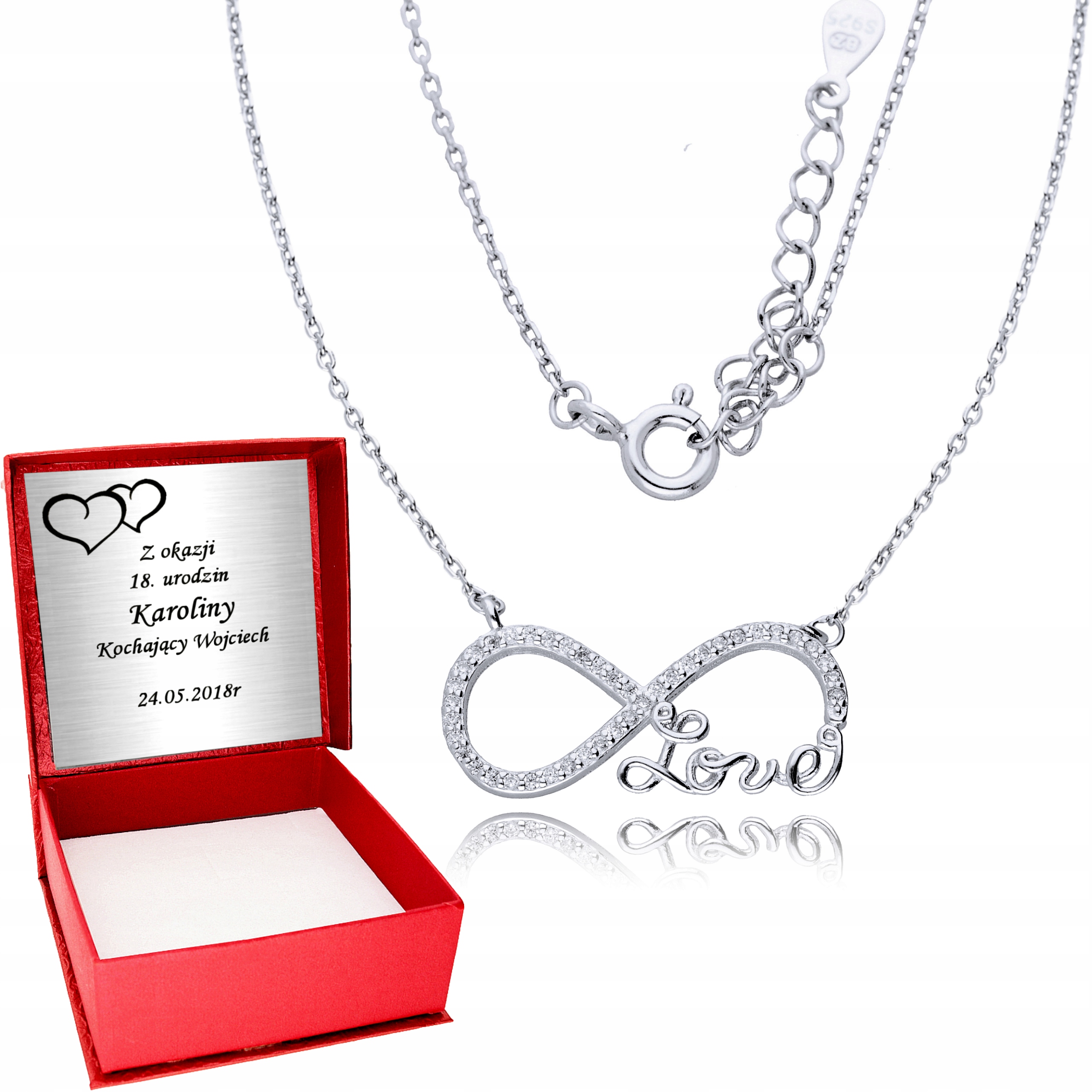 

Srebrny Łańcuszek 925 Nieskończoność Love Grawer