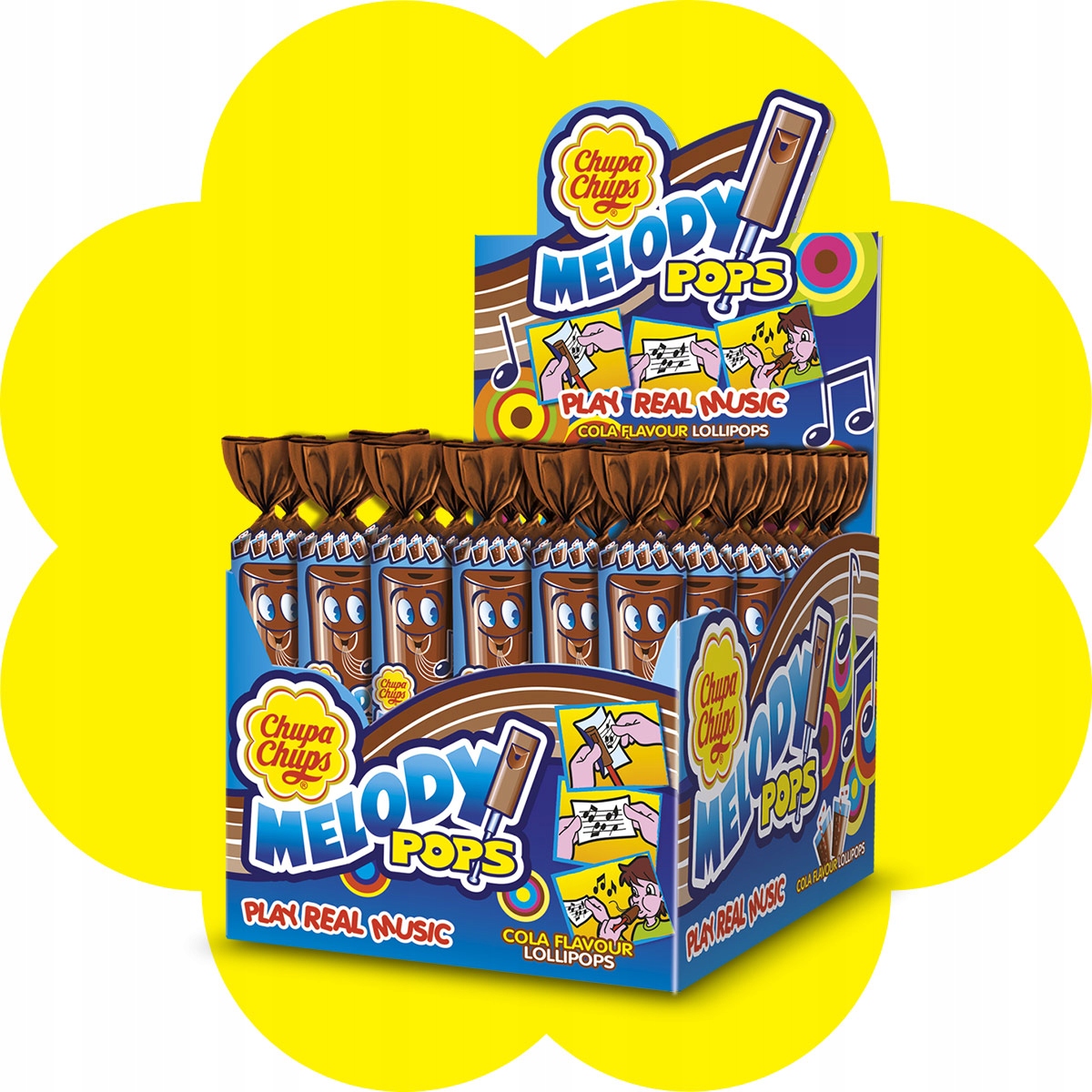 Levně Chupa Chups lízátka Melody Pops s příchutí coly 48 ks