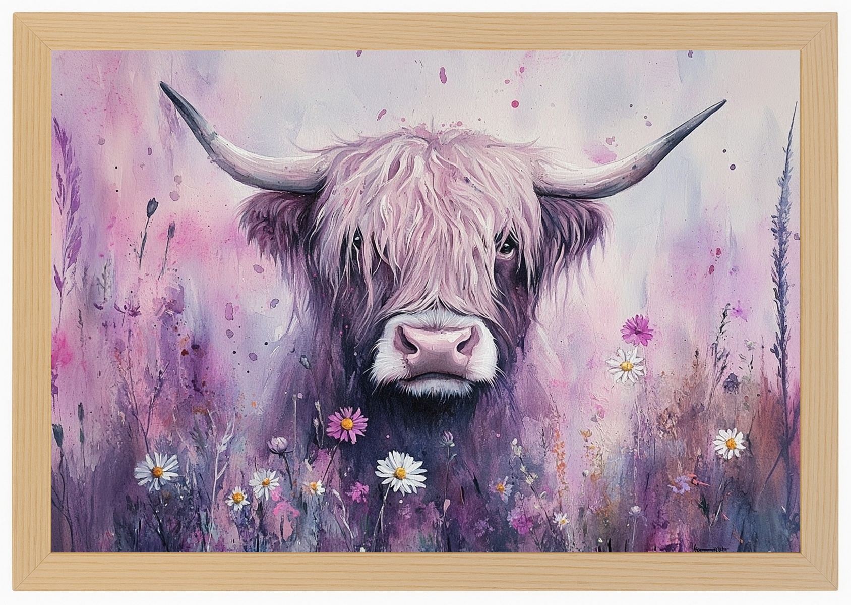Plakát Rámeček Dřevo Příroda Portrét Kráva Highland Skotsko Louka 60x40