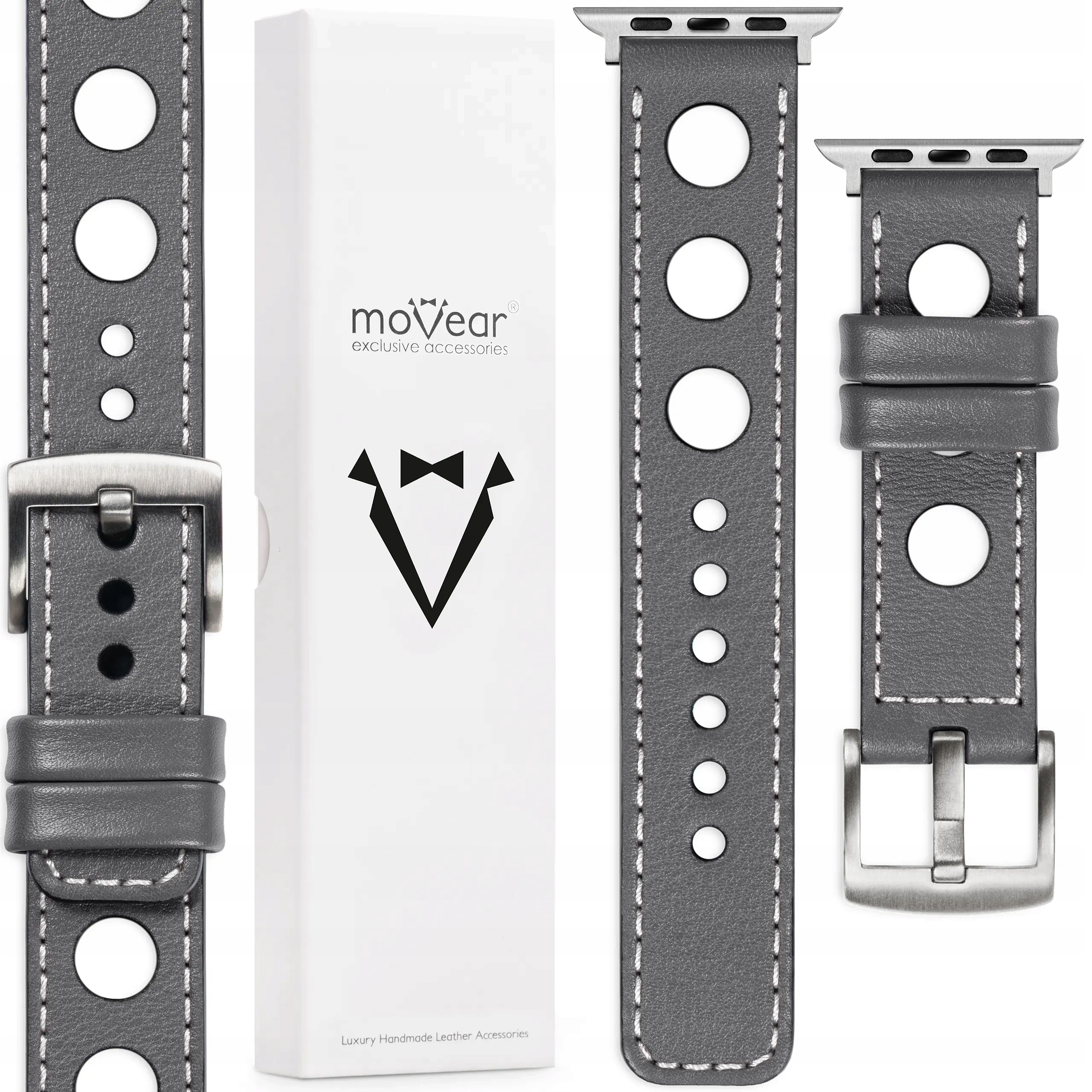 Pásek pro Apple Watch 49/46-44 mm Kožený Premium Šedý Movear