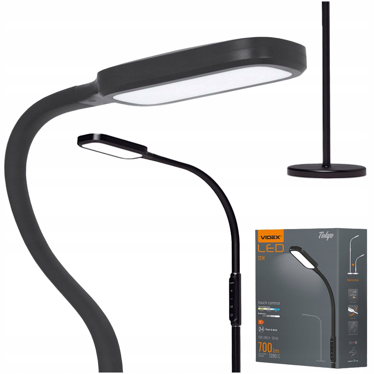 Led Lampa 2V1 Podlahová Stolová Skladací Dotykový Panel Čierna 12W 3 Farby