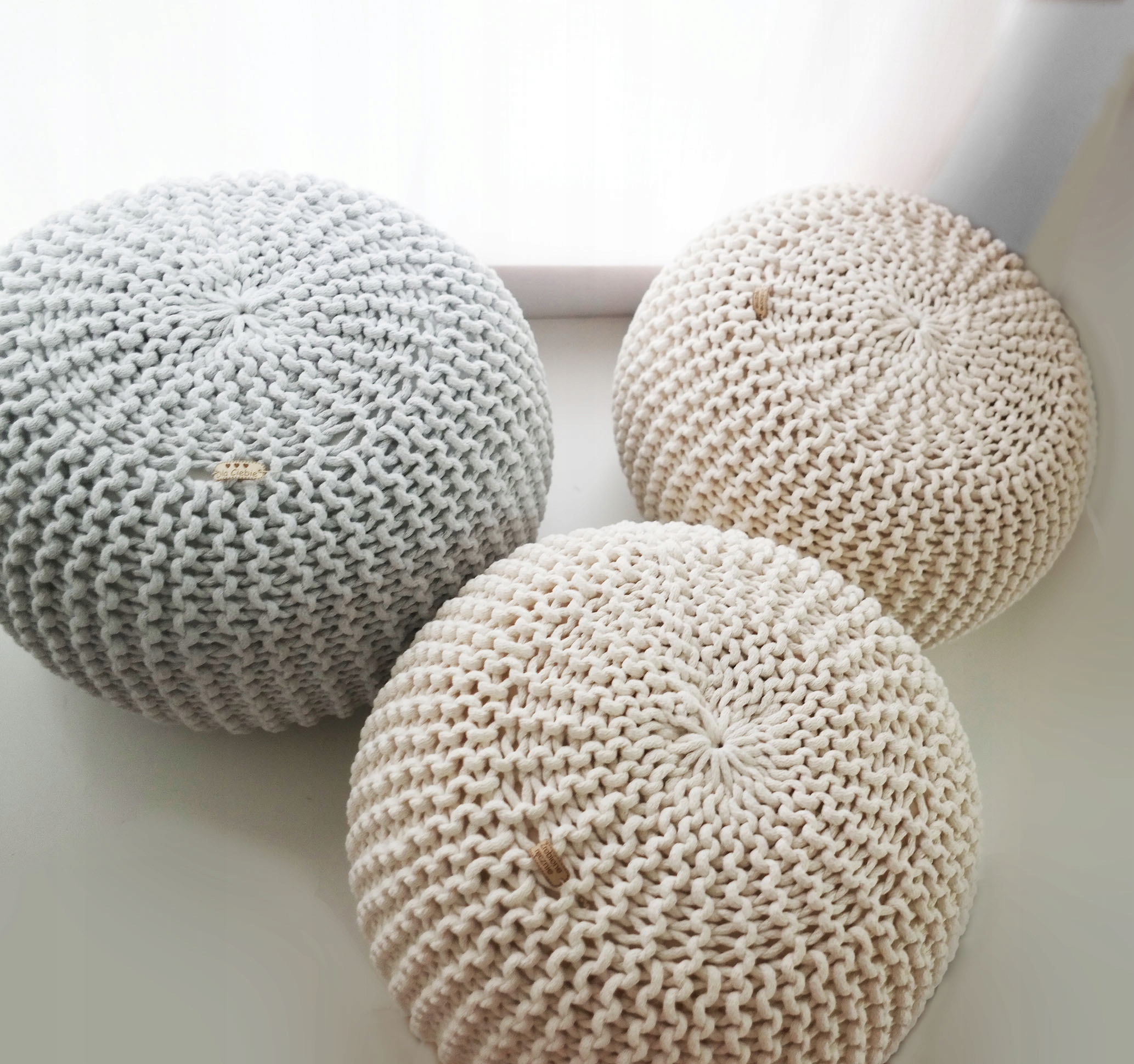 PUFA DO SALONU 50x20 PLECIONA DZIERGANA ZE SZNURKA 47 KOLORÓW BOHO SCANDI