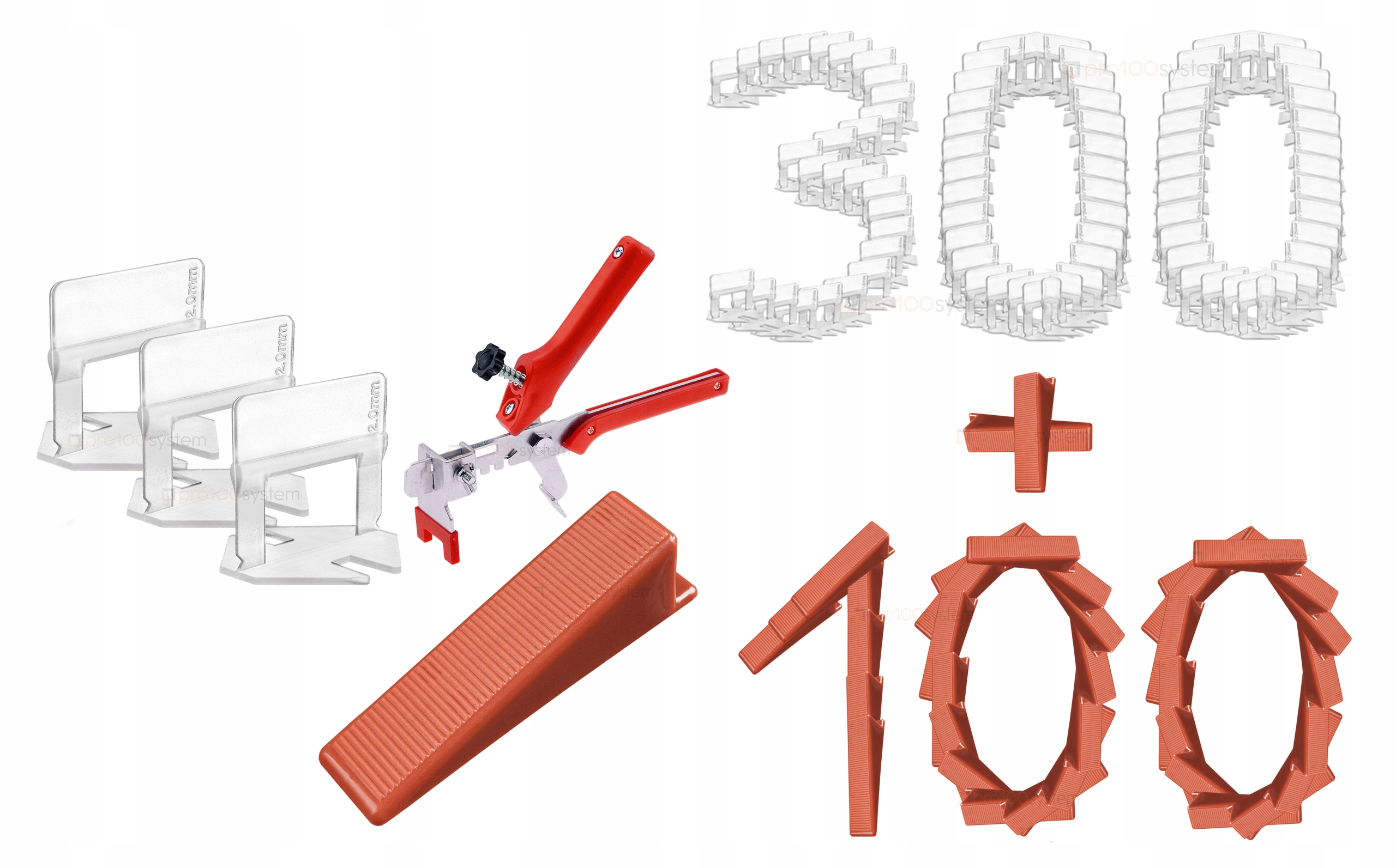 

2mm System Poziomowania Płytek 300+100+szczypce