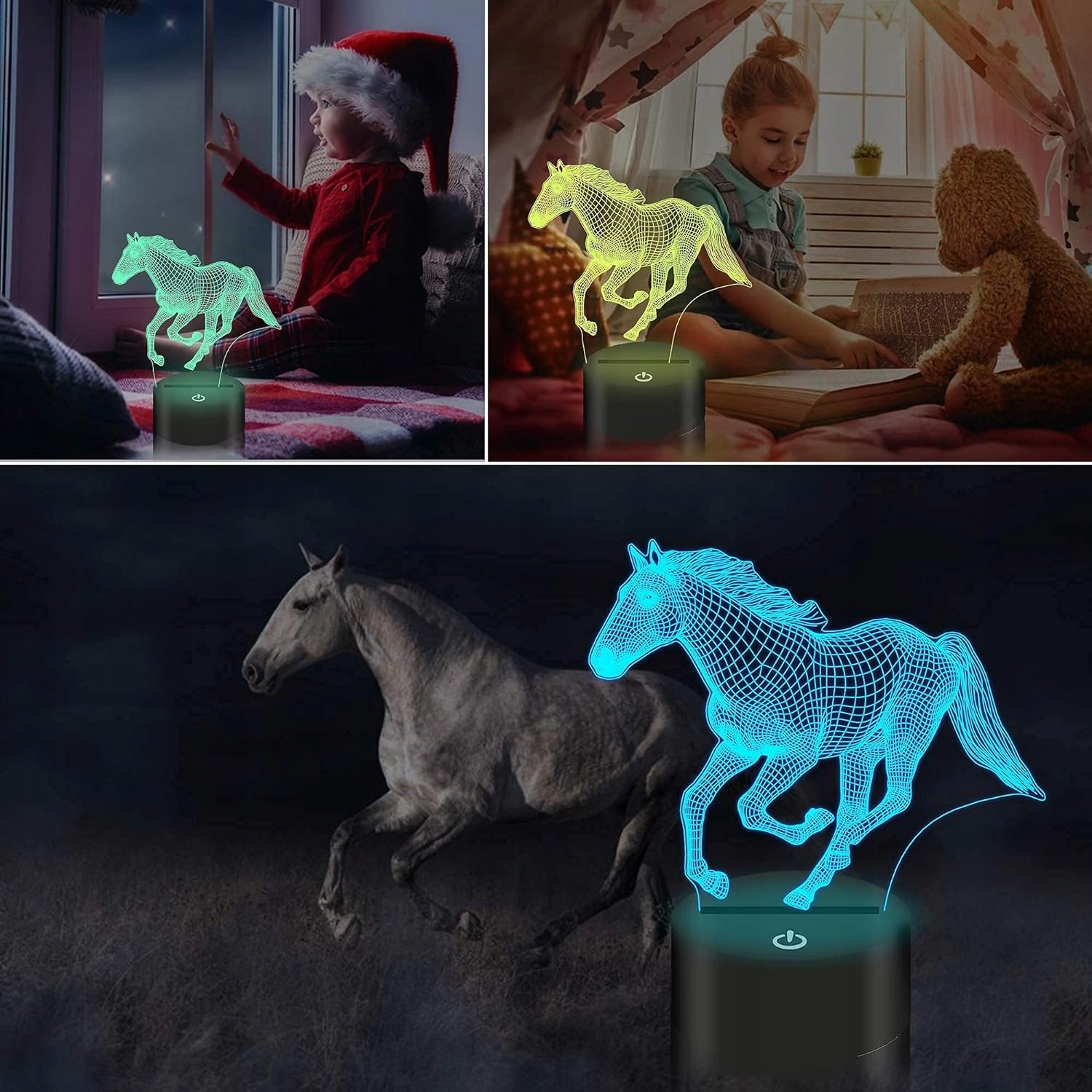 Lampka nocna LED illusion RGB 3D koń konik 16 kolorów pilot Marka inna marka