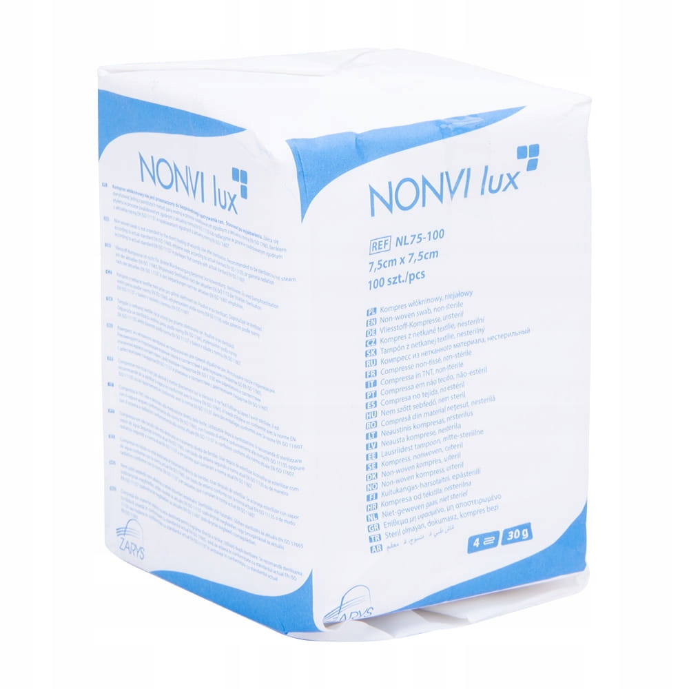 100x Kompresy Niejałowe Włókninowe Gaziki Tamponada Nonvi Lux S 7,5x7,5cm