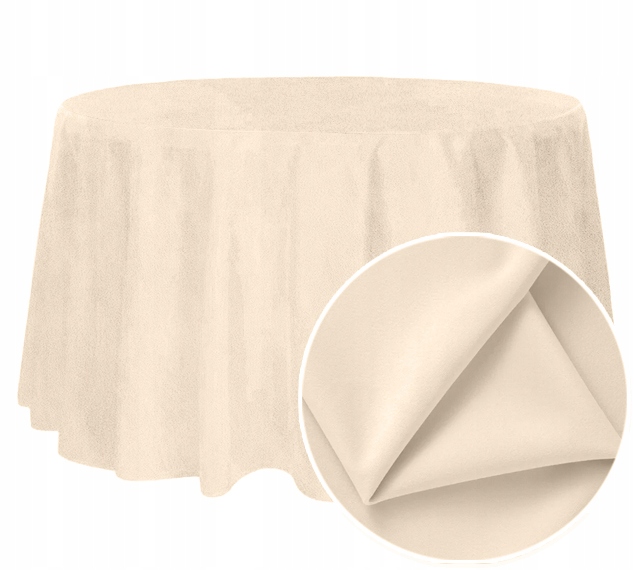 Obrus okrągły, Matowy Welur, 320cm, kremowy