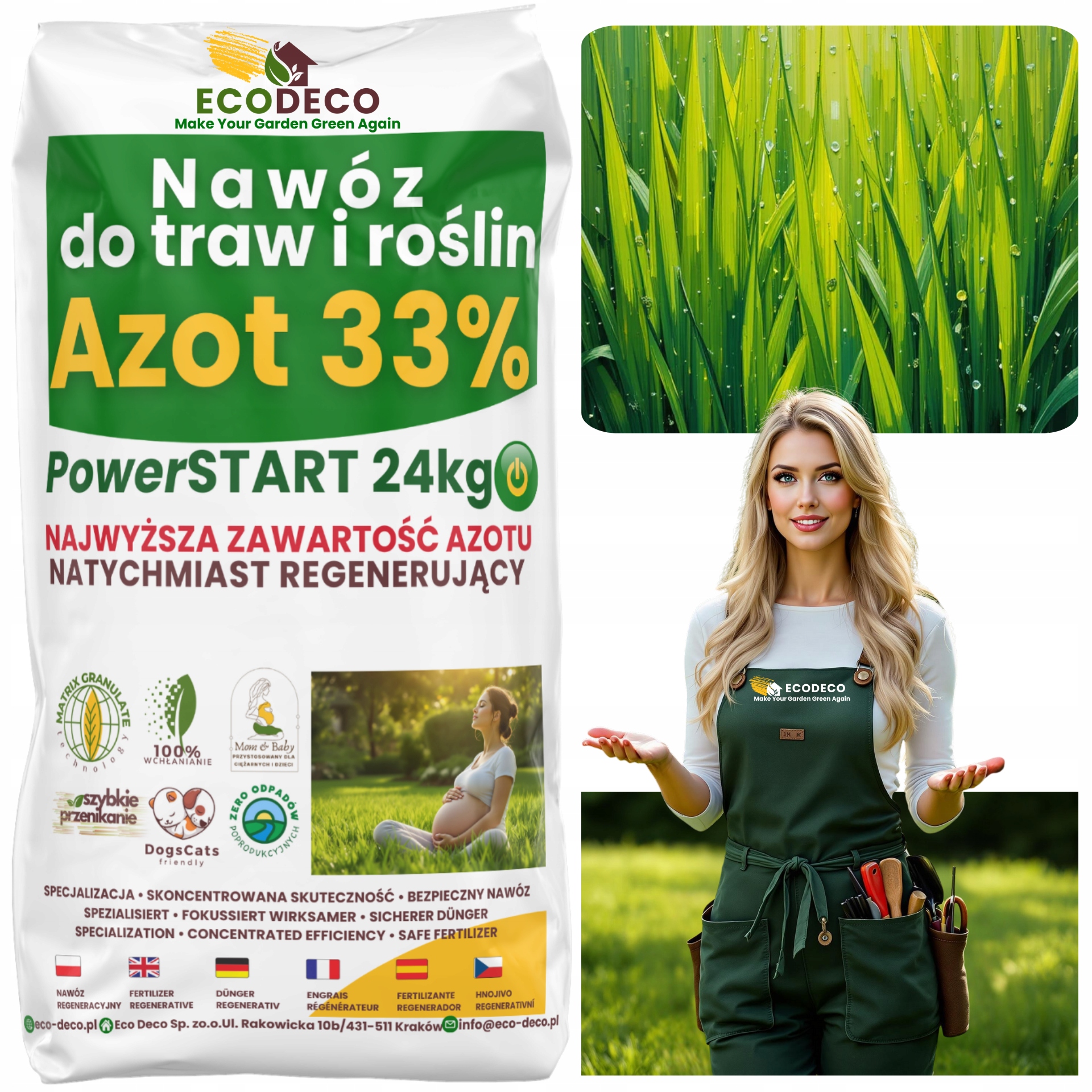 Nawóz Wiosenny do Trawy Trawnika Zagęszający Granulowany 24 kg Szybki Efekt