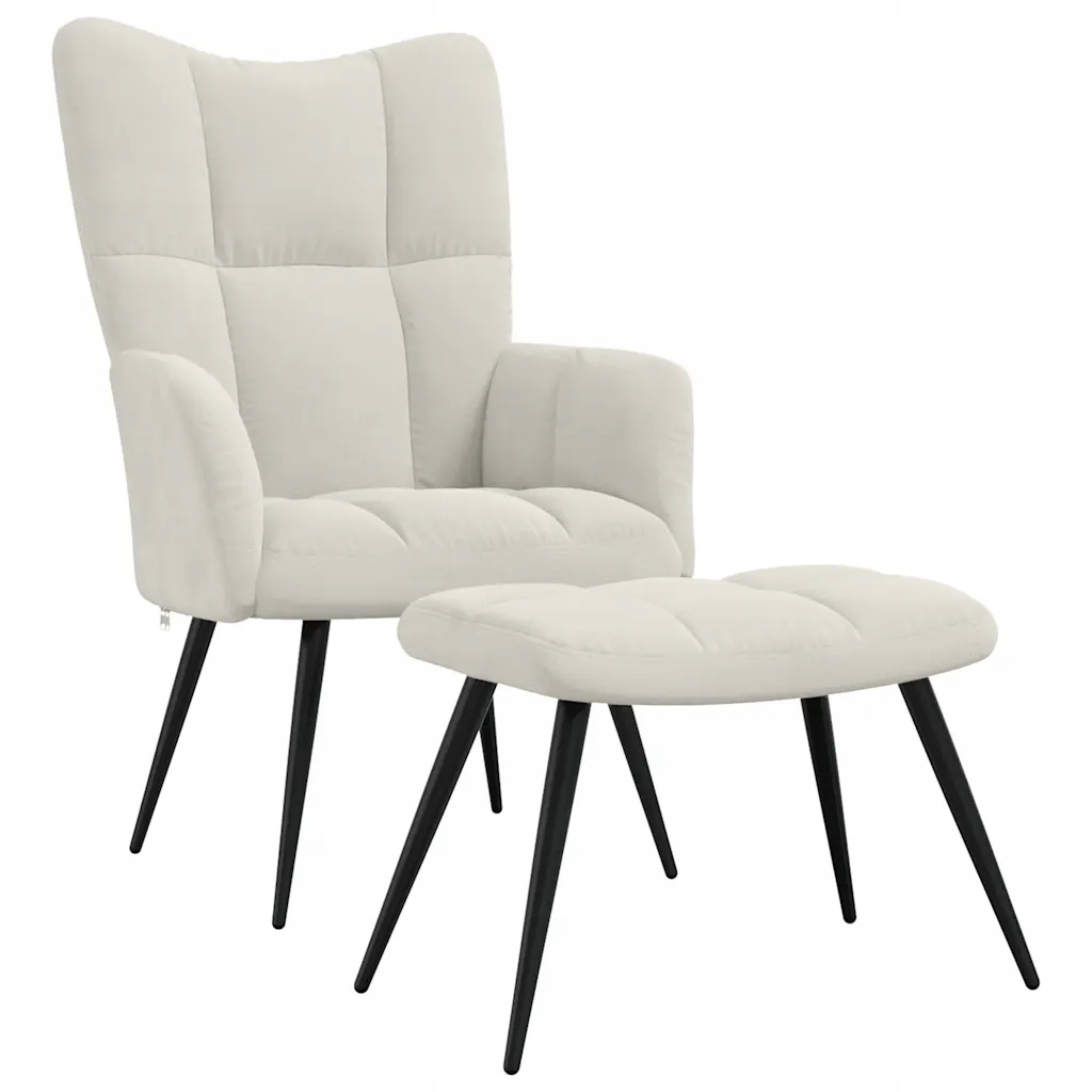 Krémové sametové křeslo s podnožkou, rozměry: 61 x 70 x 96,5 cm