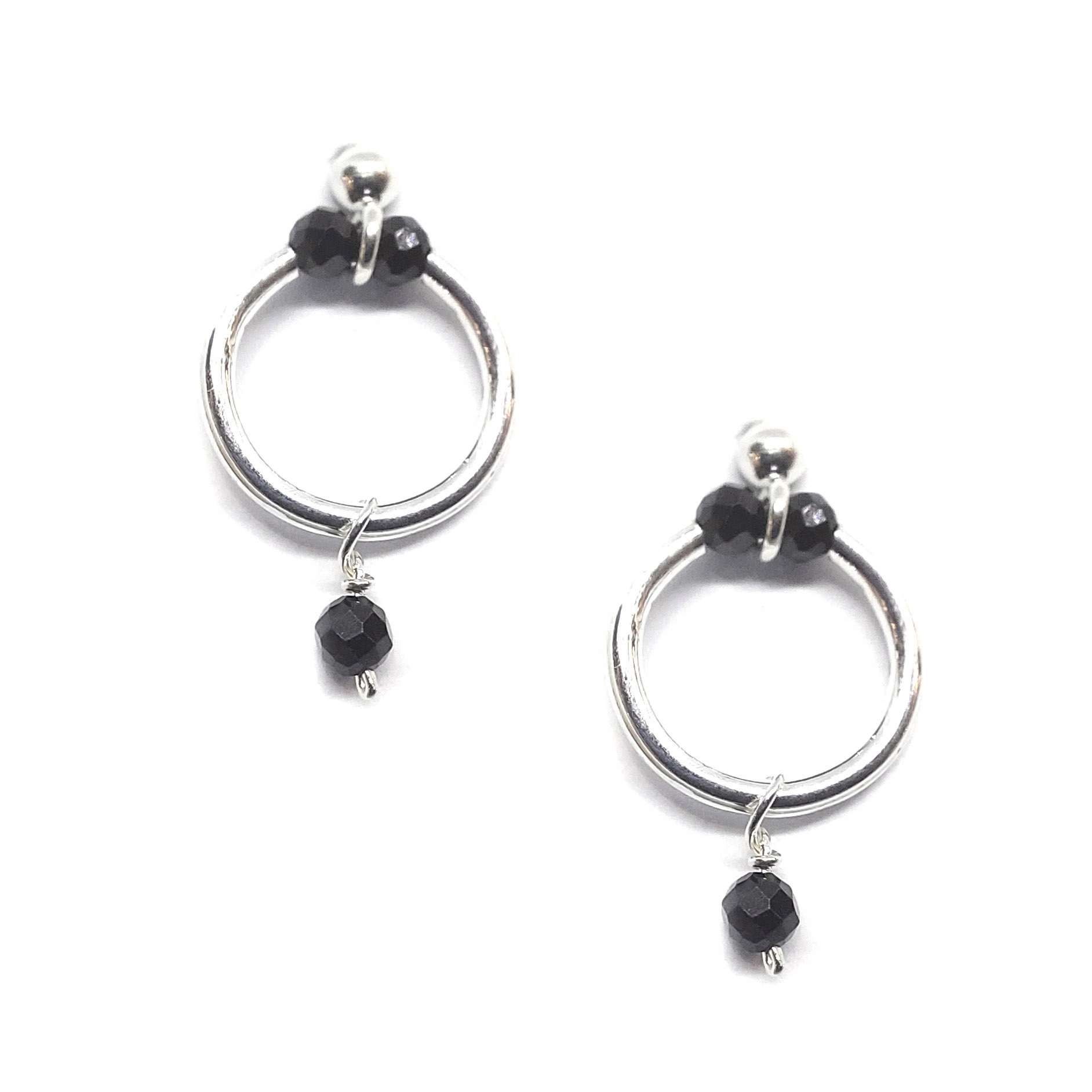 Stříbrné visací náušnice s černým turmalínem 925