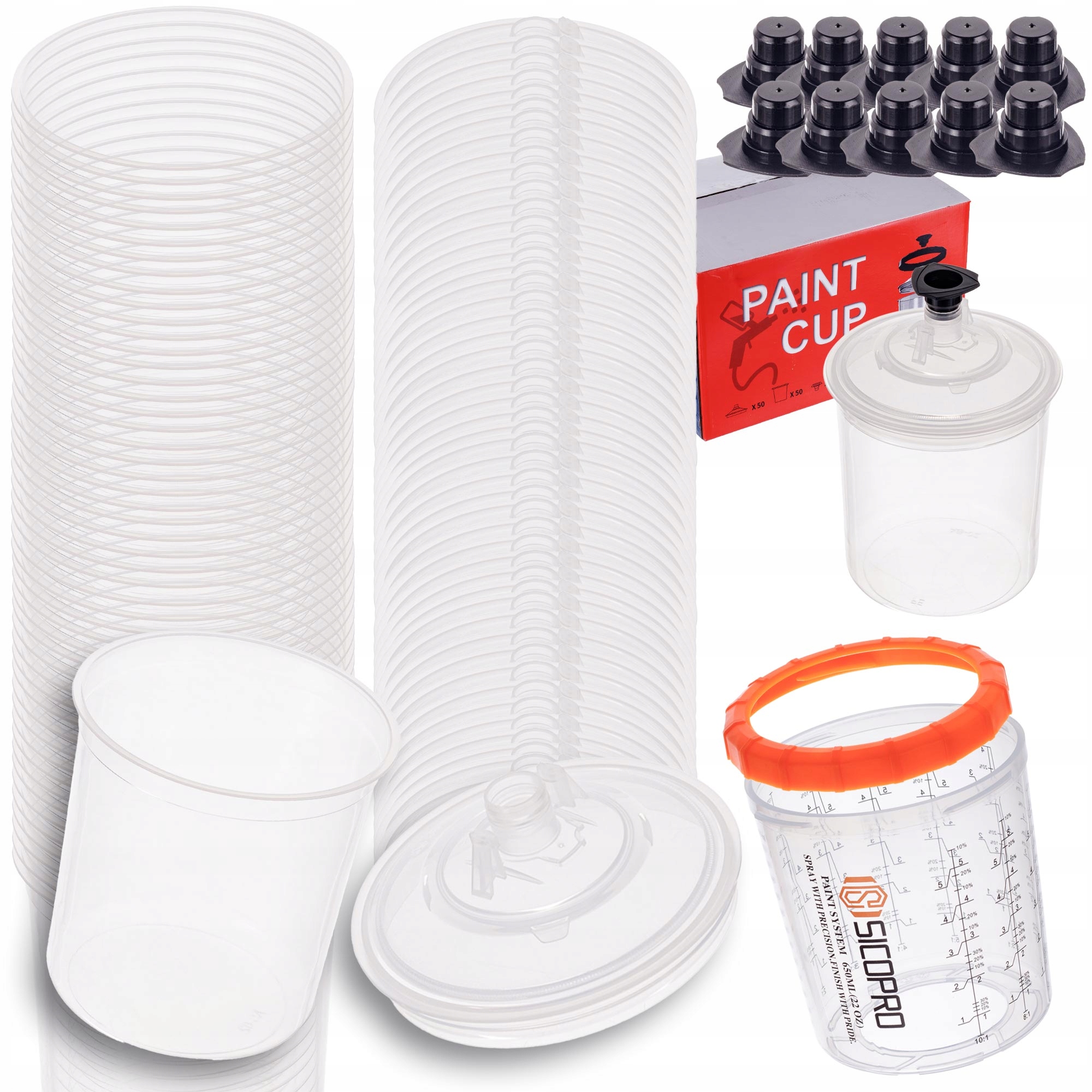 Nádrž Na Lakovaciu Pištoľ Hrnček 650 ML Systém Pps 125 Mikrónov 50 Ks