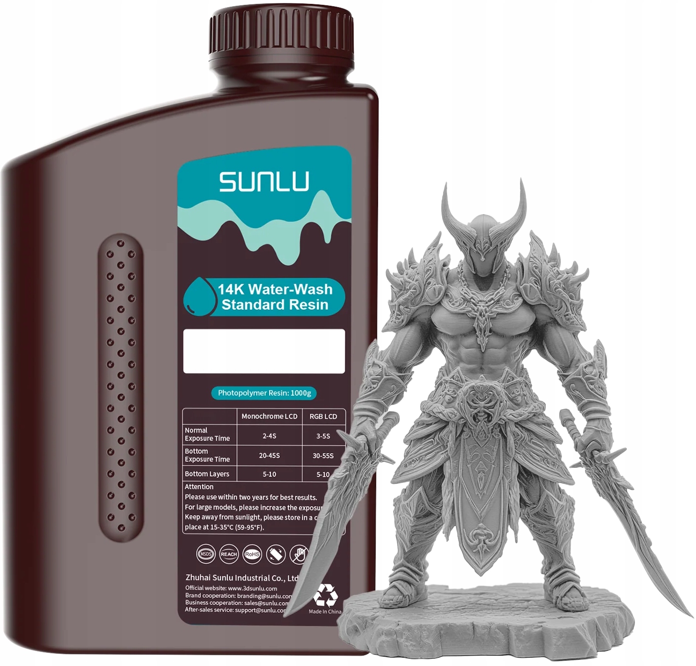 Uv pryskyřice Sunlu 14K Water Washable Grey Šedá 1 kg 1 l pro 3D tiskárnu