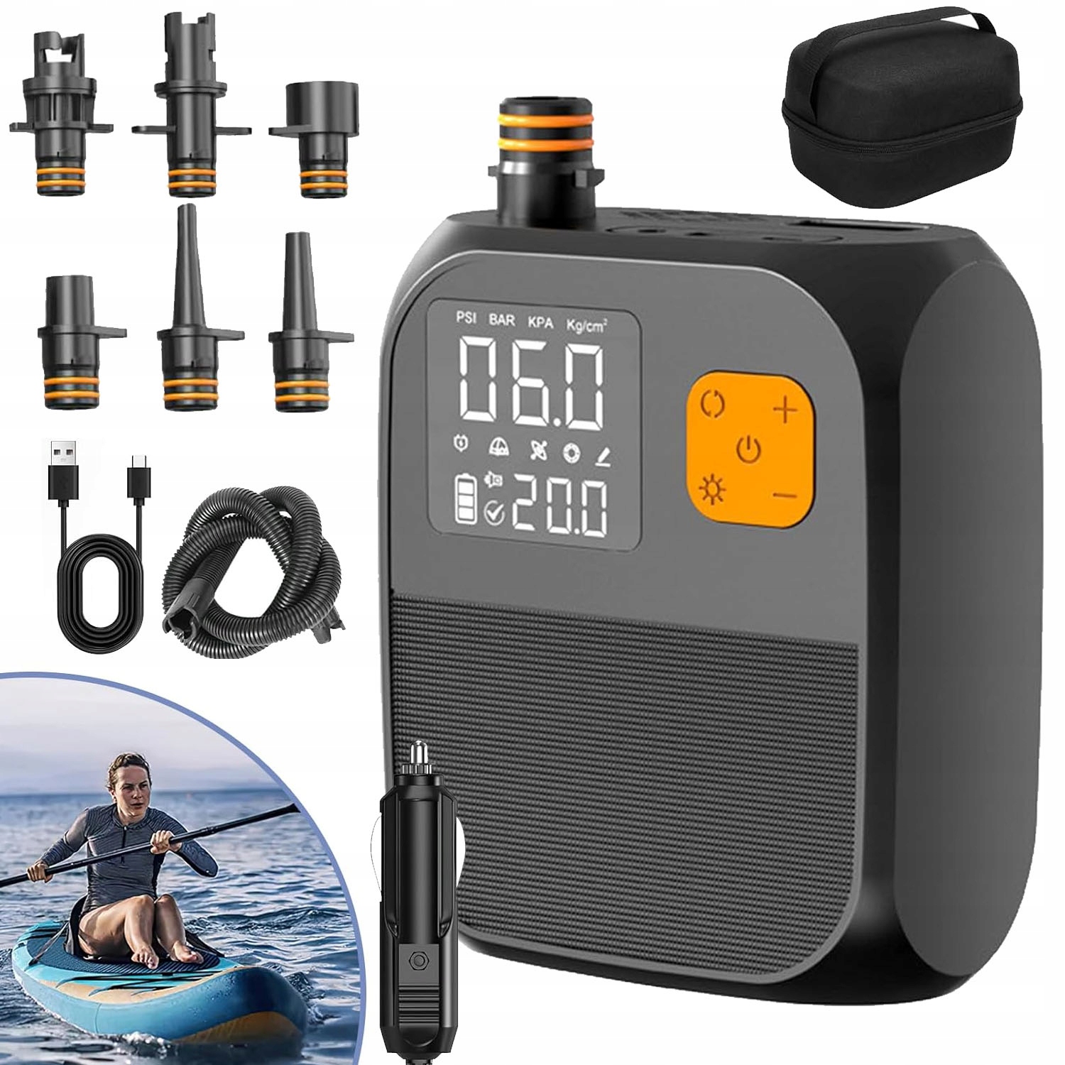 Wysokociśnieniowa cyfrowa elektryczna pompa do desek Sup 25PSI 8000mAh