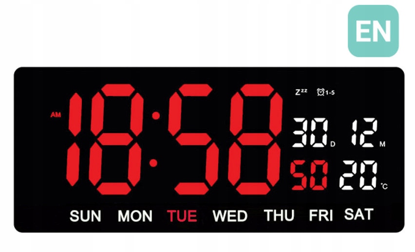 Veľký Čitateľný Červený Led Budík Jvd DH3604.1 Teplomer, Dva Alarmy