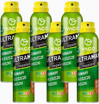 Sprej proti klíšťatům a komárům Ultramax 30% Deet Vaco 170 ml Sada 6 kusů