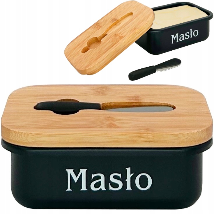 CHLEBAK METALOWY POJEMNIK NA CHLEB PIECZYWO + MASELNICZKA I NÓŻ DO MASŁA Linia Chlebak metalowy