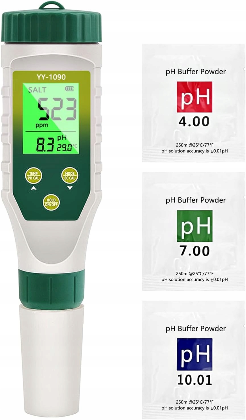 Měřič pH 5 v 1, měřič pH, Ec, Tds, obsahu soli a teploty IP67