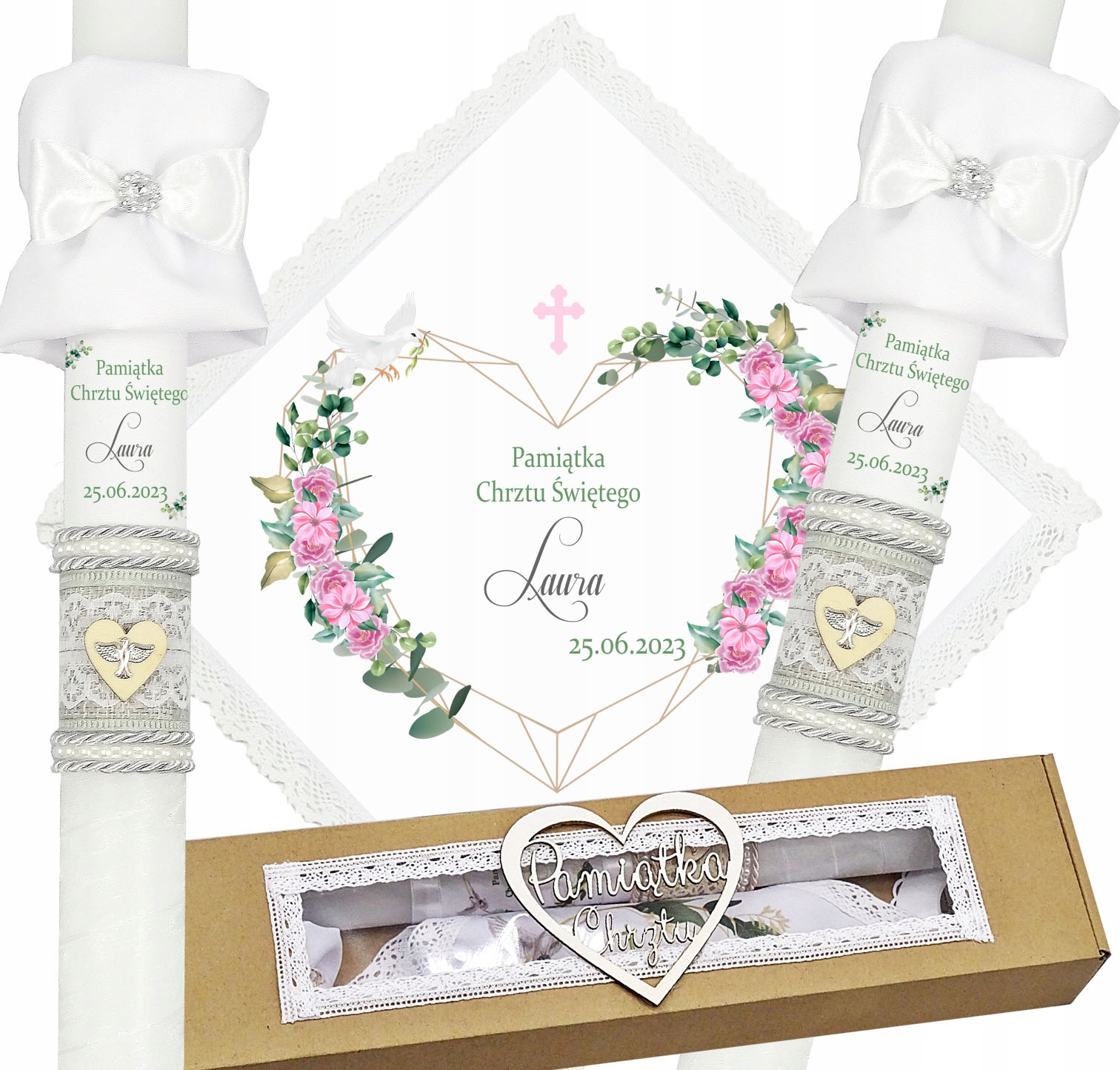 ŚWIECA NA CHRZEST SZATKA DO CHRZTU ECO PUDEŁKO