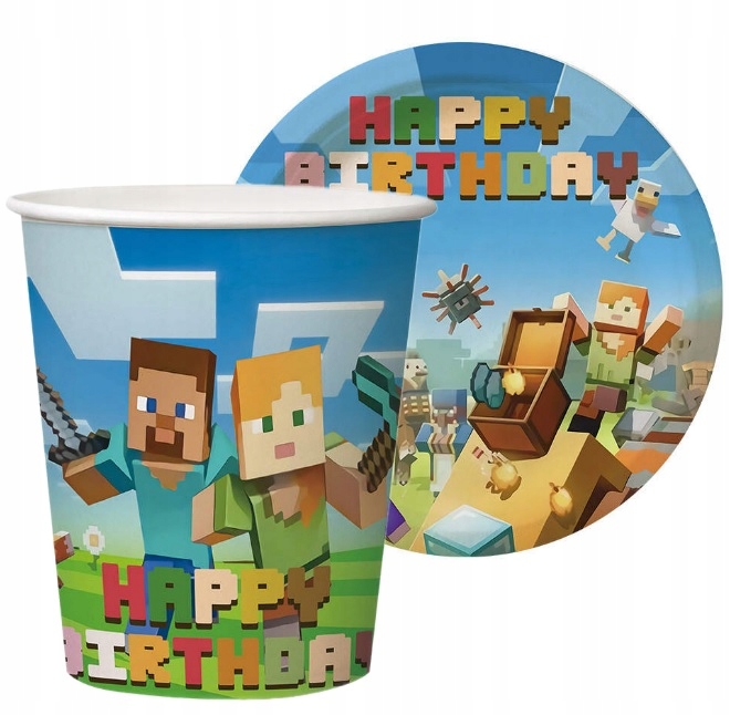 TALERZYKI KUBKI URODZINOWE MINECRAFT ZESTAW 20 SZT TNT
