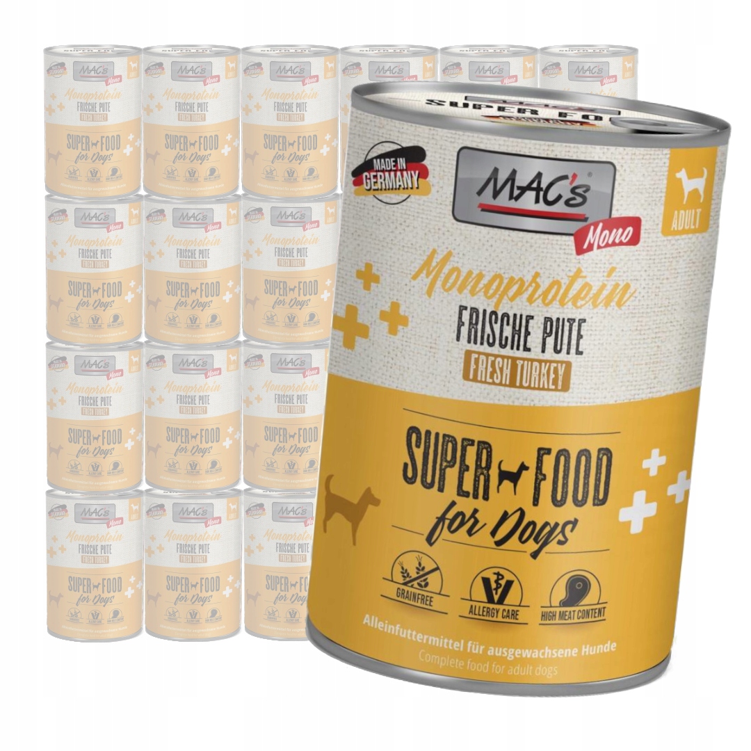 Levně Mac's Dog Monoprotein Vlhké Krmivo s krůtím masem pro psa 24x400g Hypoalergenní