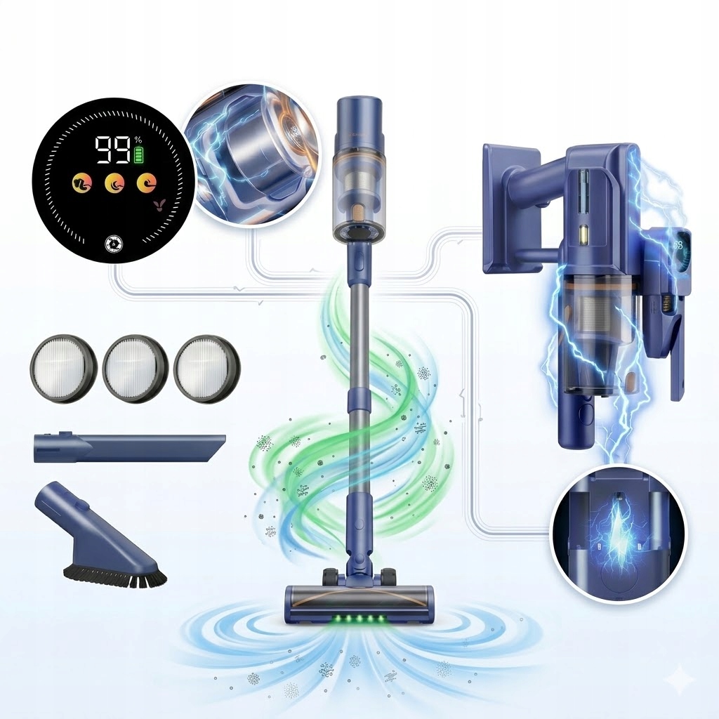 Odkurzacz Pionowy Laresar V11 75kPa 650W Zestaw 2x Filtr Hepa Akumulator
