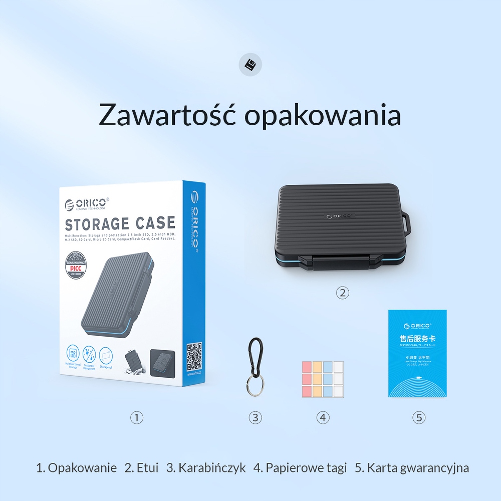 Orico Etui na karty pamięci: 12x SD, 12x microSD, czarne twarde wodoodporne Kod producenta PHCD-3-BK-BP