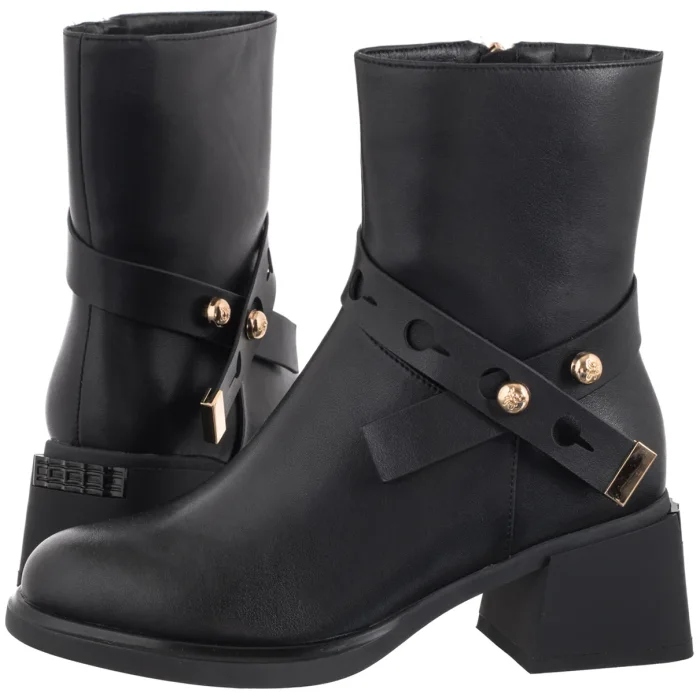 Dámské kožené Kotníkové Boty na podpatku Maciejka černé K7183-01 černé