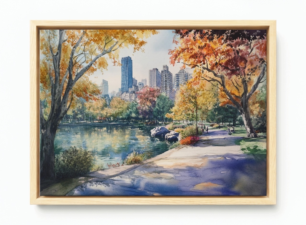 Obraz Rama American Box Akvarel Park Podzim New York Central Park 120x80