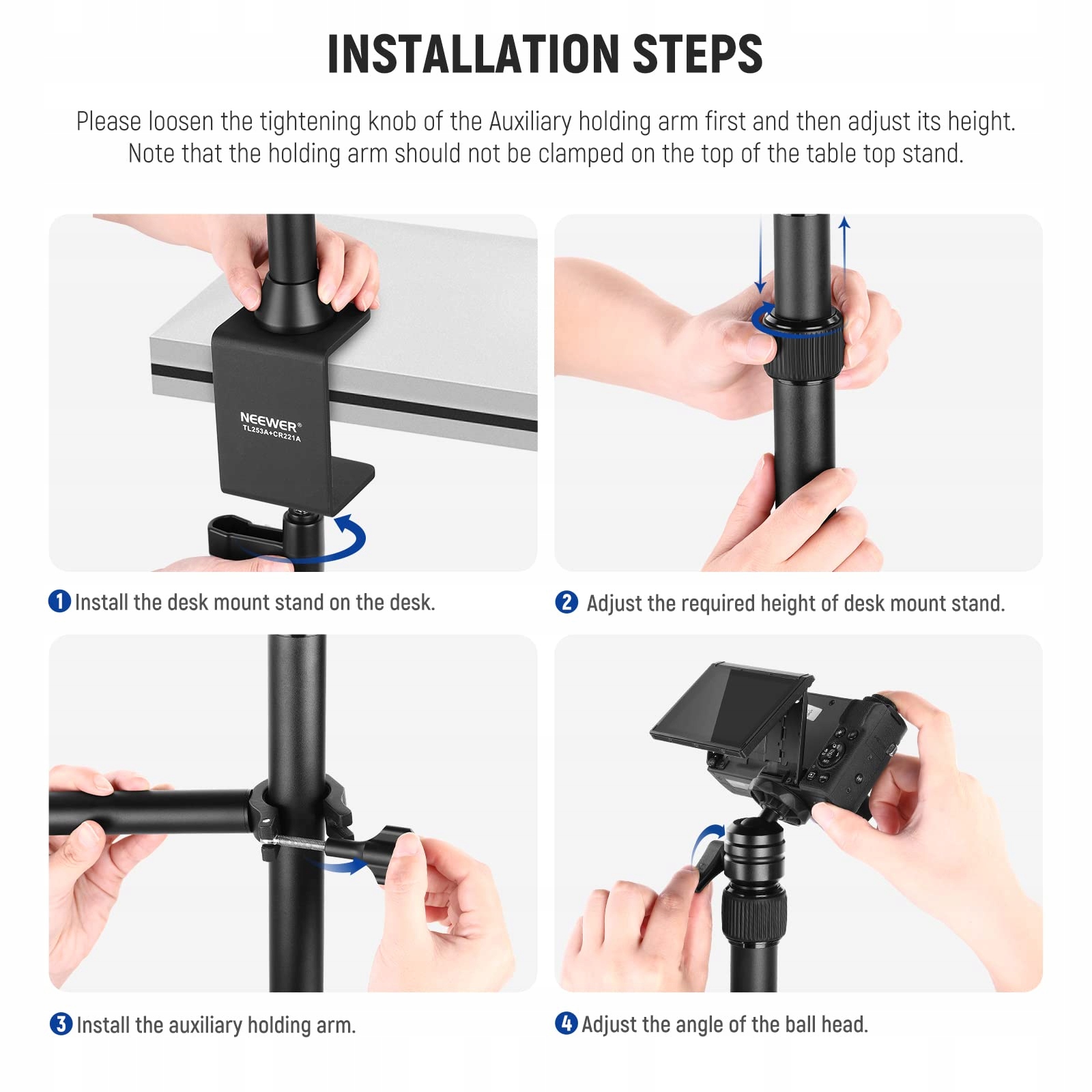 NEEWER Uchwyt Stołowy Do Kamery Z Ramieniem 17-41 Cal Dla DSLR Webcam — miniatura 5
