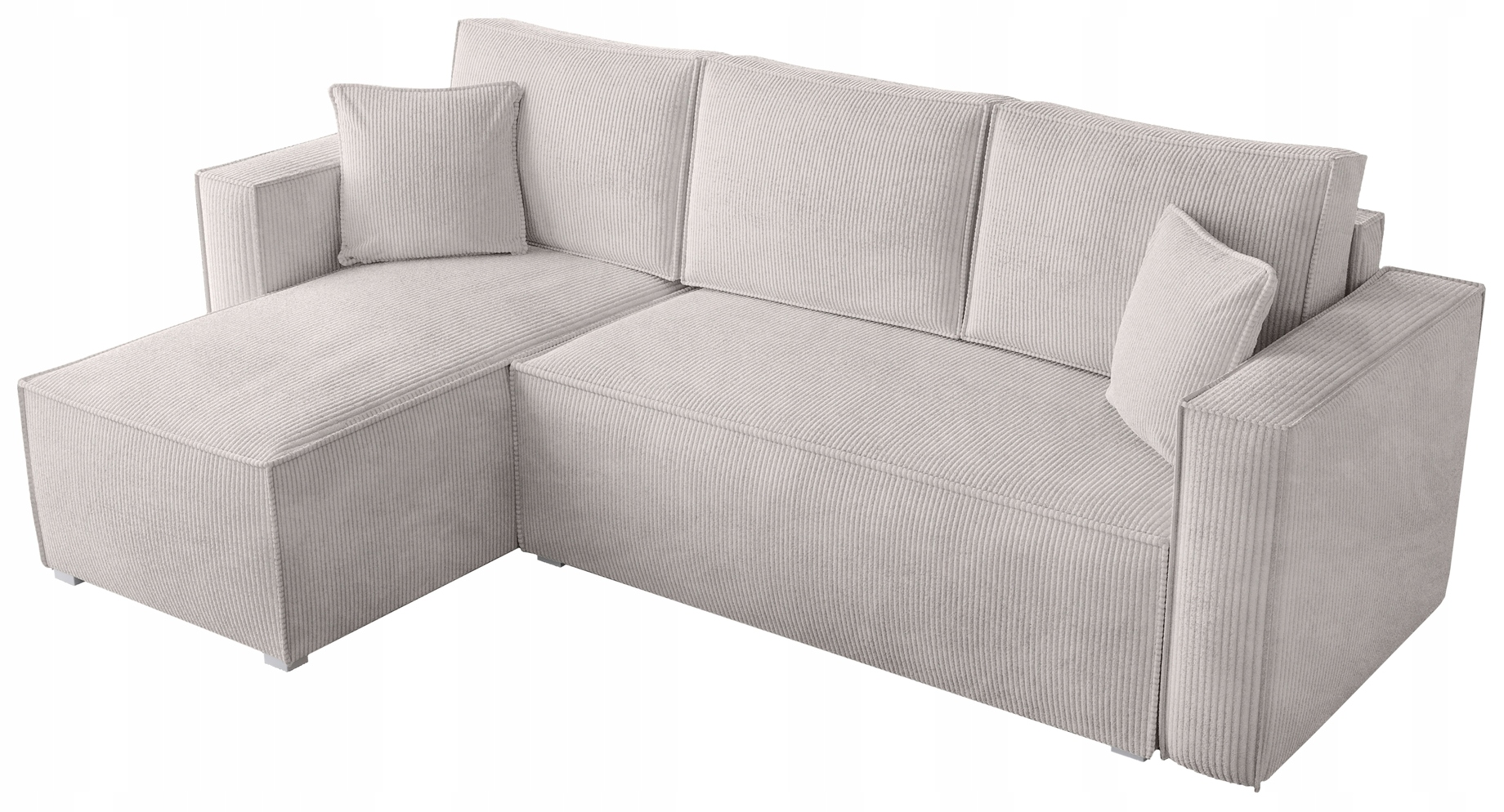 Aksominis kampas su miego funkcija išskleidžiamas kampinė sofa TOP purvina balta