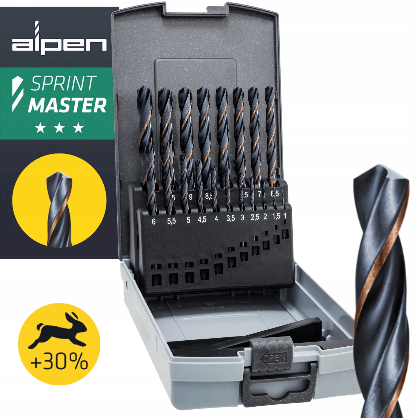 Alpen zestaw, wiertła do metalu fi 1-10 mm Sprint Master Kp 19 sztuk Hss