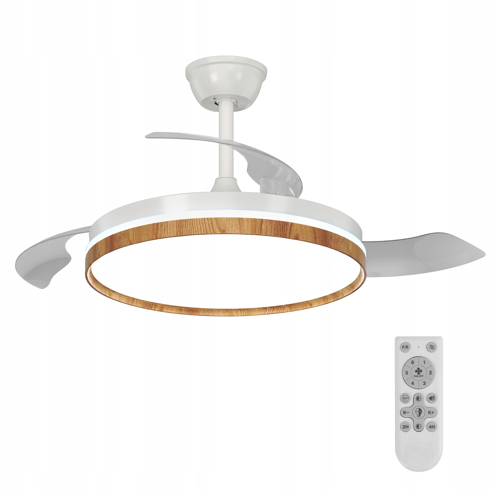 Led Stropné Svietidlo S Ventilátorom Luster Biely+drevo S Diaľkovým Ovládaním 36W 106CM