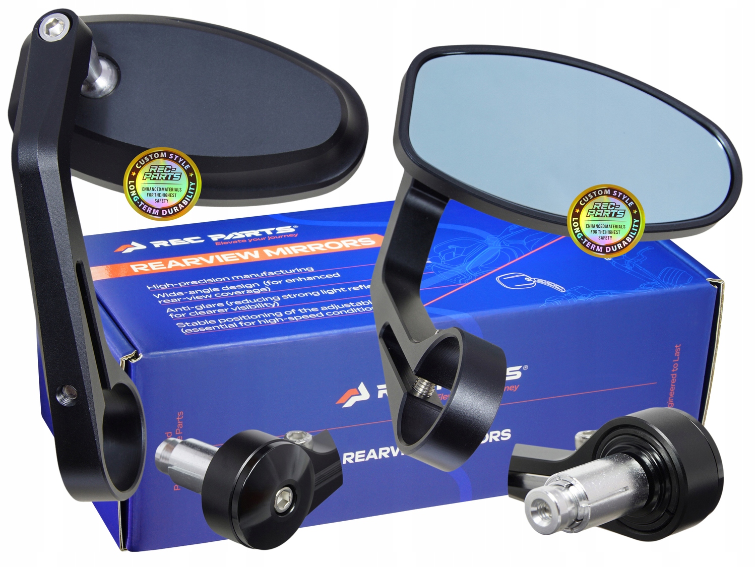 Lusterka Motocyklowe Cnc Czarne Do kierownicy 22 i 25,4 mm cal końcówki