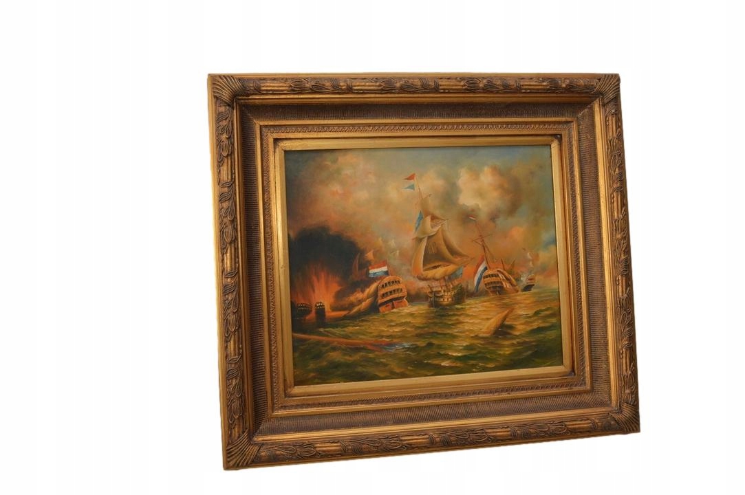 OBRAZ BITWA MORSKA - MORZE STATKI OKRĘTY ŻAGLOWCE