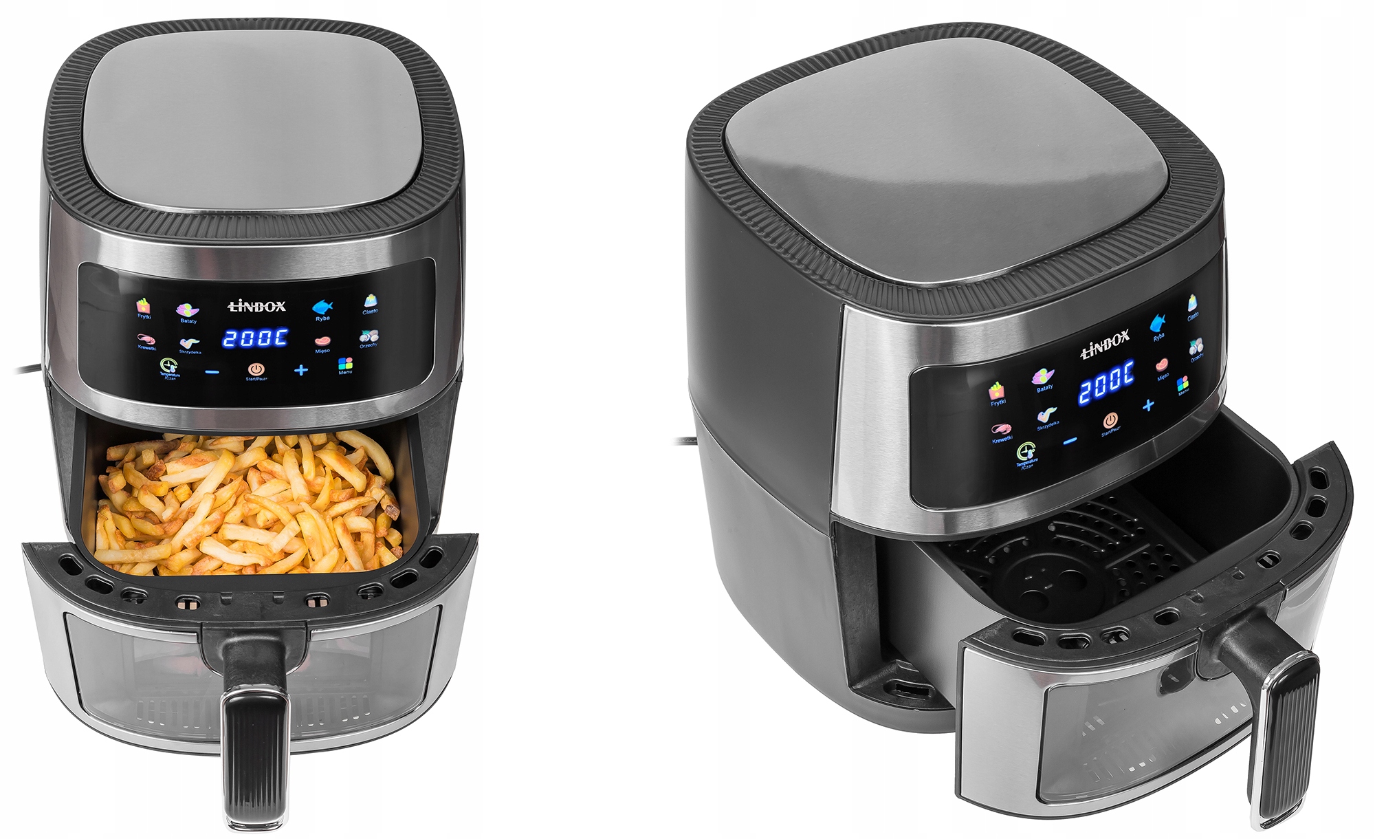FRYTKOWNICA BEZTŁUSZCZOWA AIR FRYER LINBOX INOX CZARNA POLSKIE MENU Marka Linbox