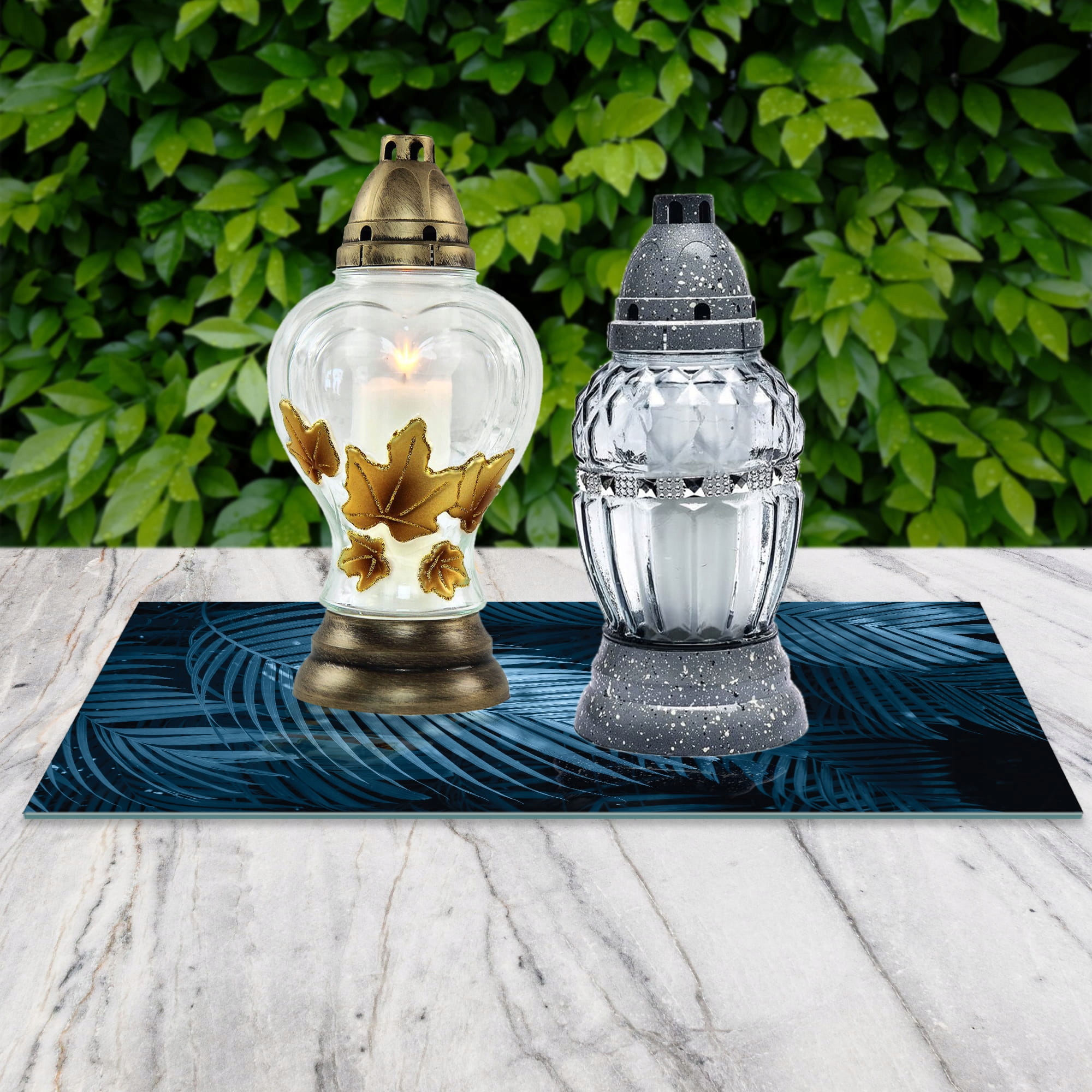 SZKLANA PODSTAWKA POD ZNICZE 60x20cm Liście 382c Marka inna