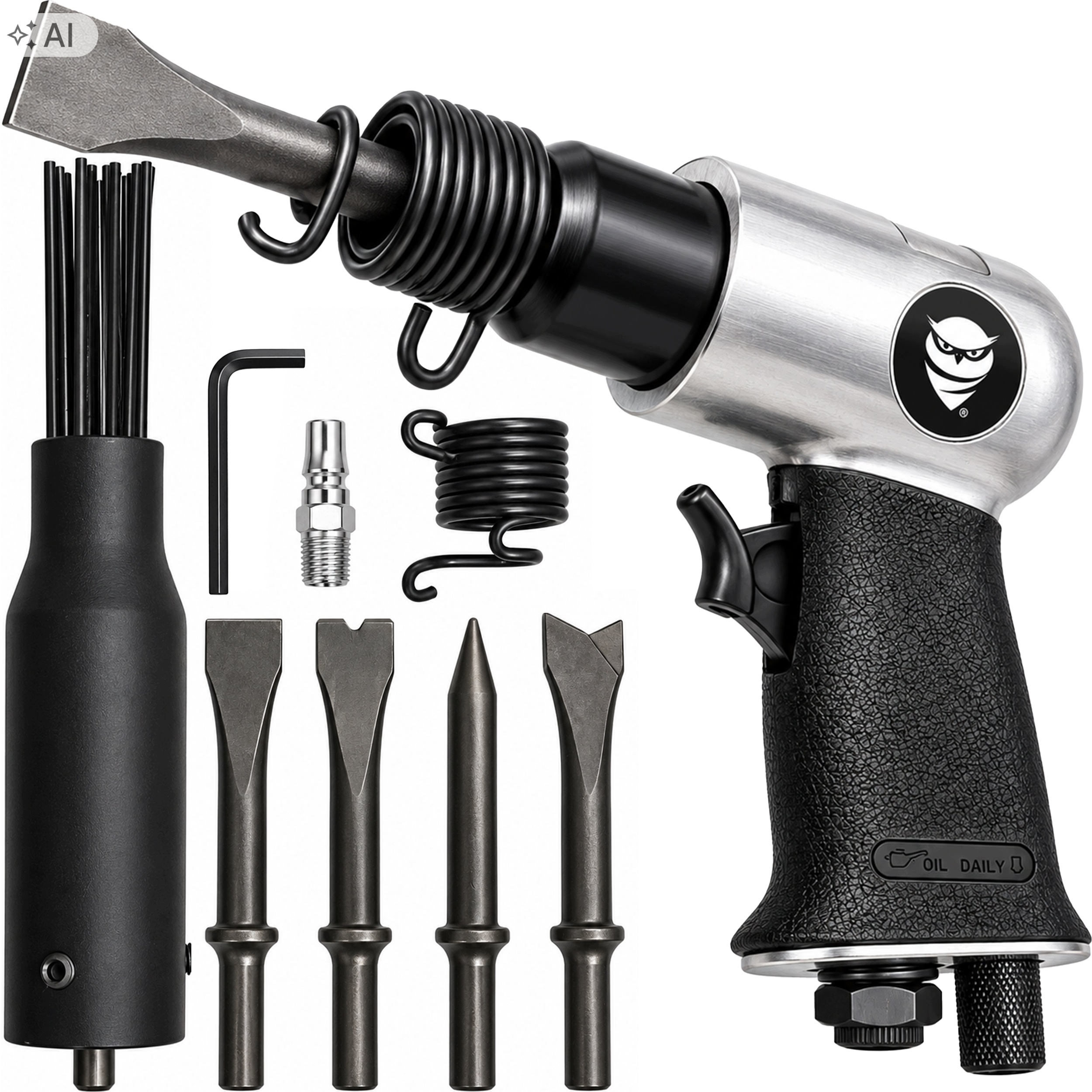 Młotek Pneumatyczny Igłowy Udarowy 4 Groty 4500 Rpm Gumowa Rączka 19 Igieł