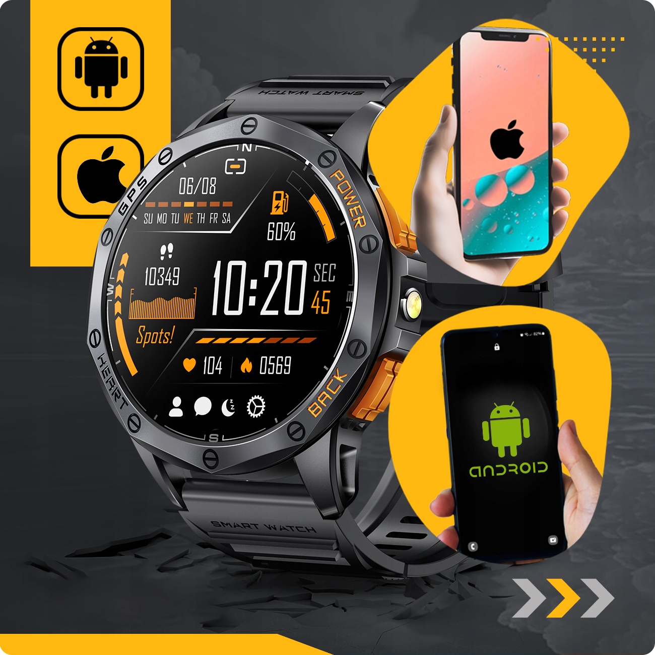 SMARTWATCH MĘSKI GPS MENU POLSKIE WODOODPORNY SPORT ROZMOWY SMART WATCH PL Obsługa ładowania bezprzewodowego nie