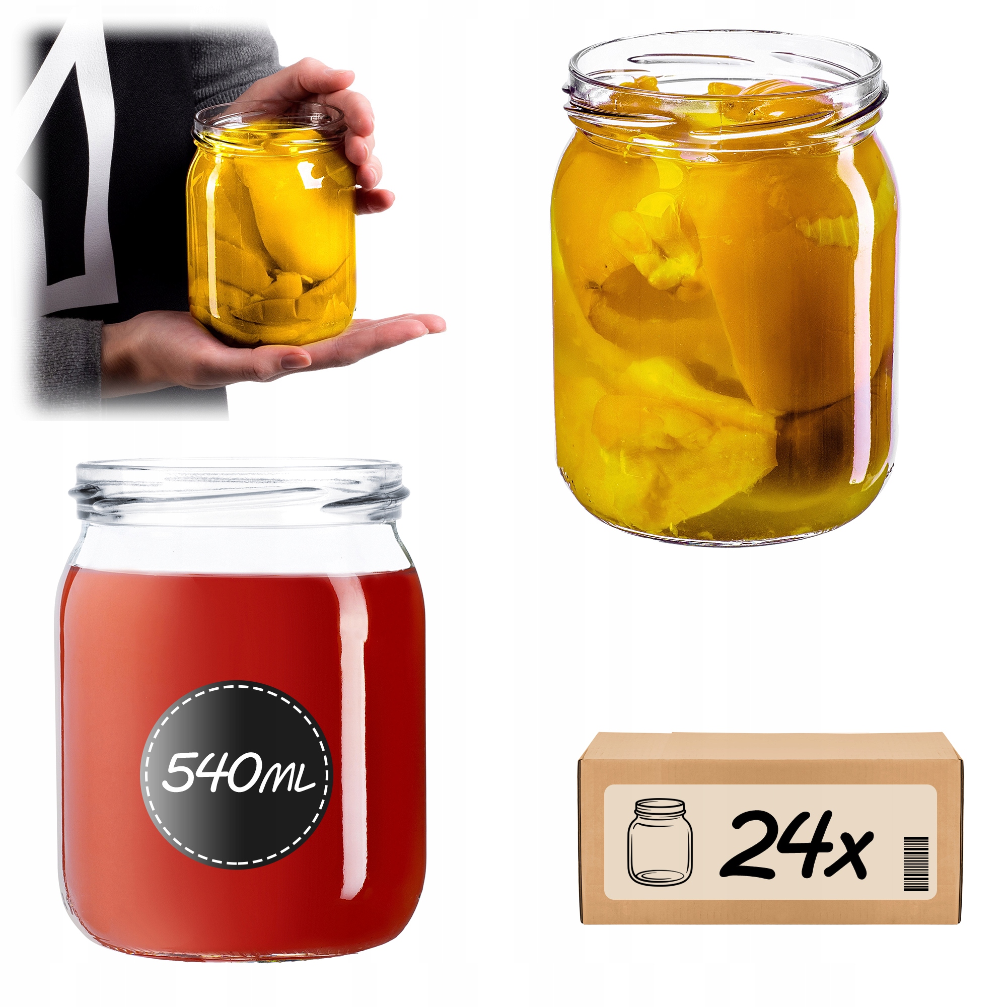 Zavařovací Sklenice 540 ml 500 ml Sklenice Sklenice Na Zavařeniny Med Okurky Skleněná 24 Kusů FI82