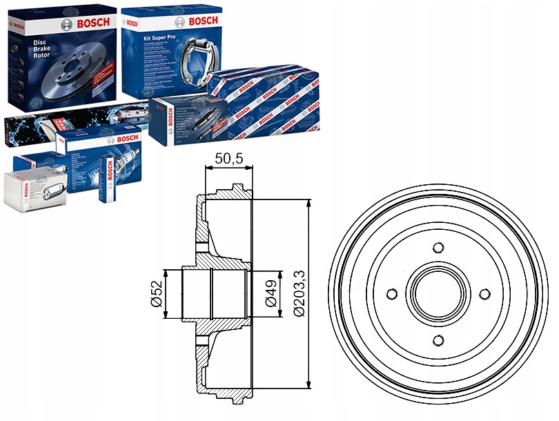 BOS0 205/RS7 - BOSCH КОМПЛЕКТ ГАЛЬМІВНИХ БАРАБАНІВ BOS, 0 986 477 20