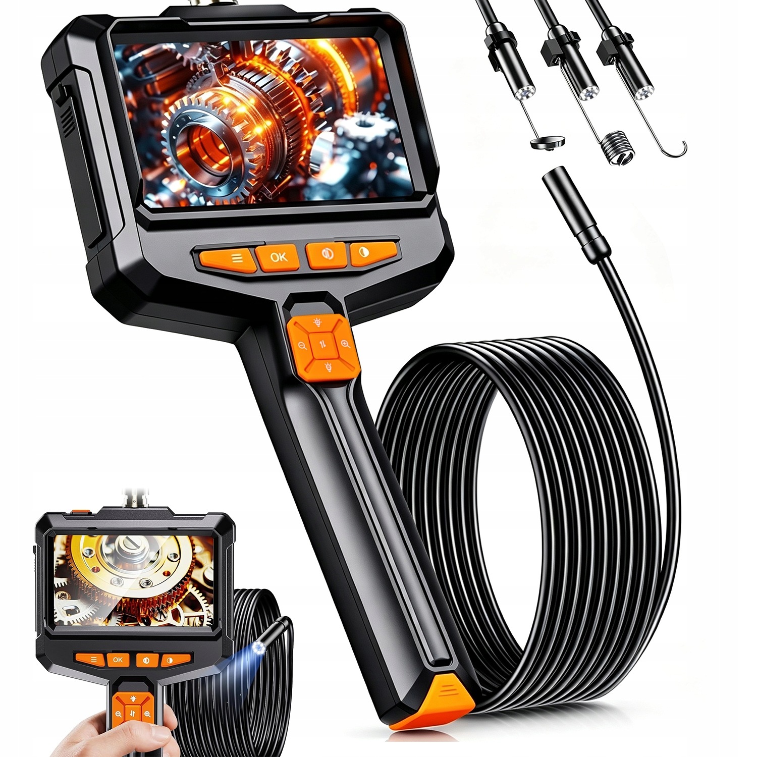 Endoskop S Obrazovkou 4 3 Palce Hd Ips 8 Led IP67 Vodotěsný Kabel 5 M