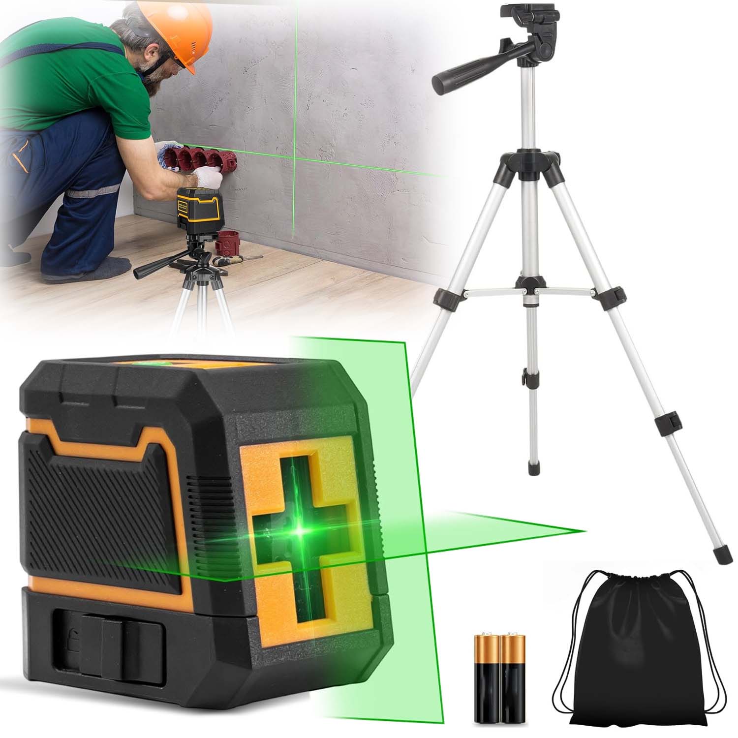 Laserová Vodováha 4D Křížová 360 Laser 3 Úrovně Sada Stativ